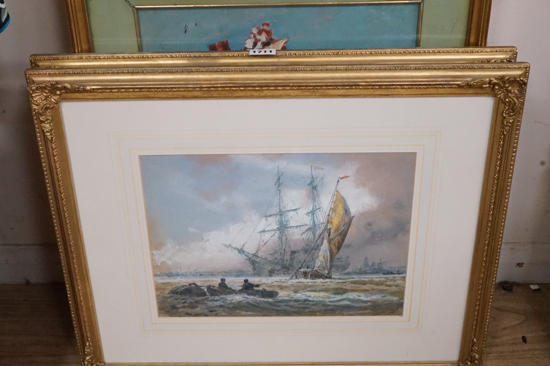 Sydney Goodwin (1867-1944), pair of watercolours, 'Barge out of Portsmouth' and 'Barge on the Thames picking up a mooring', unsigned, 25 x 33cm
